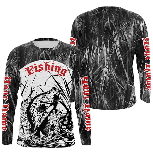 Crappie Fishing Gray Camo Custom 3D Full Printing Shirts, Crappie Long Sleeve Fishing Shirts IPHW6645