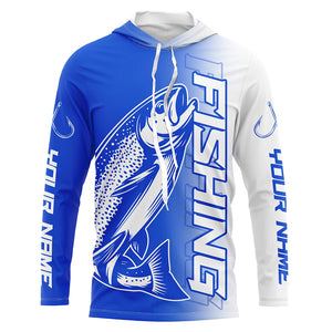 Custom Trout Fishing Long Sleeve Tournament Shirts, Lake Trout Fishing Jerseys Fishing Gifts | Blue IPHW6654