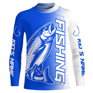 Custom Trout Fishing Long Sleeve Tournament Shirts, Lake Trout Fishing Jerseys Fishing Gifts | Blue IPHW6654