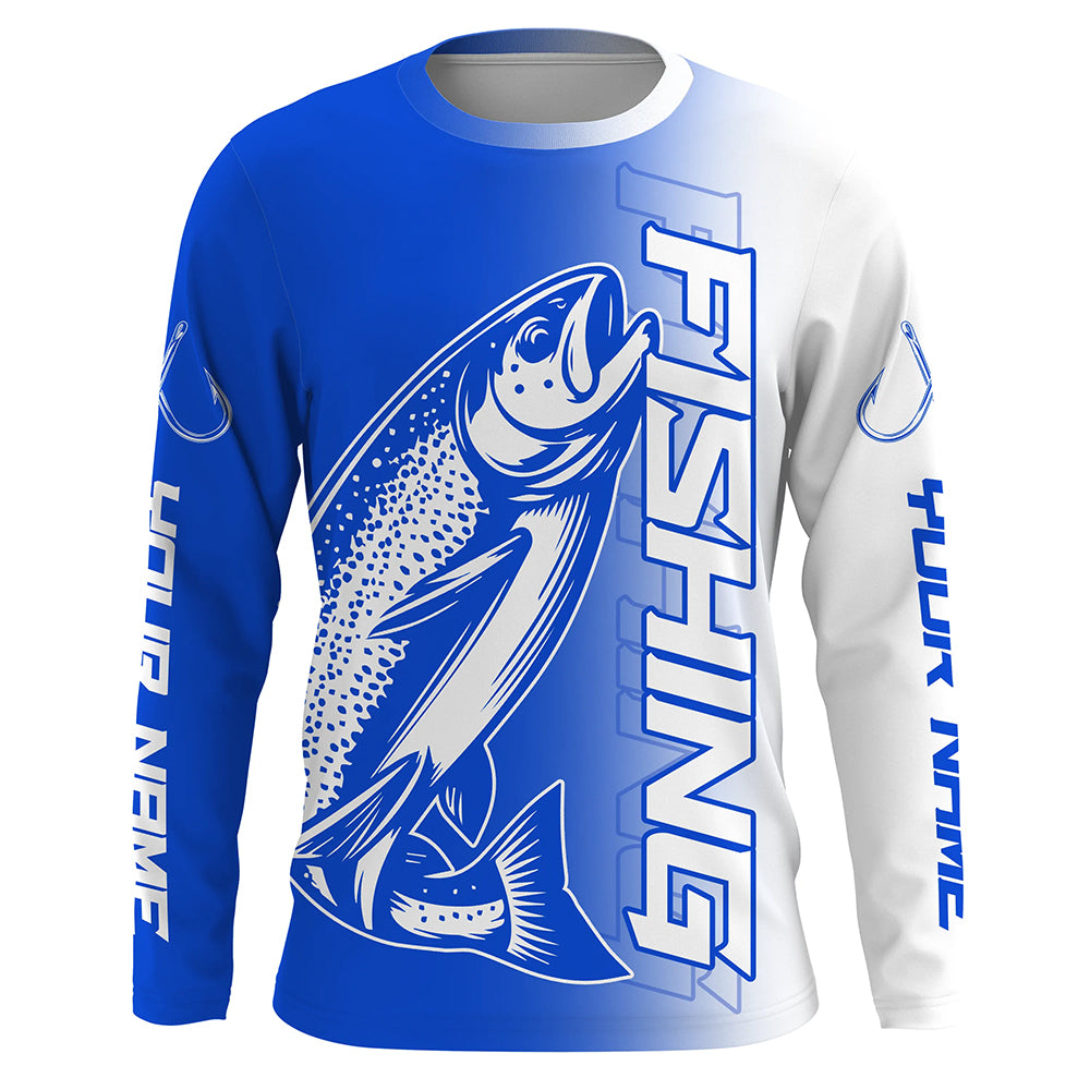 Custom Trout Fishing Long Sleeve Tournament Shirts, Lake Trout Fishing Jerseys Fishing Gifts | Blue IPHW6654