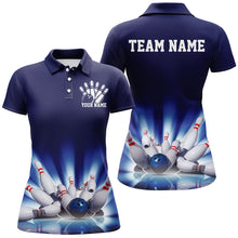 Load image into Gallery viewer, Navy Blue Custom Bowling Team Shirts For Women, Striking Bowling League Shirt Bowling Team IPHW7520