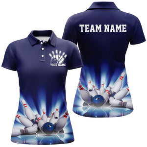 Navy Blue Custom Bowling Team Shirts For Women, Striking Bowling League Shirt Bowling Team IPHW7520