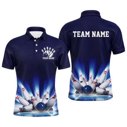 Navy Blue Custom Bowling Team Shirts For Men, Striking Bowling League Shirt Bowling Team Uniform IPHW7520