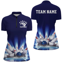 Load image into Gallery viewer, Navy Blue Custom Bowling Team Shirts For Women, Striking Bowling League Shirt Bowling Team IPHW7520