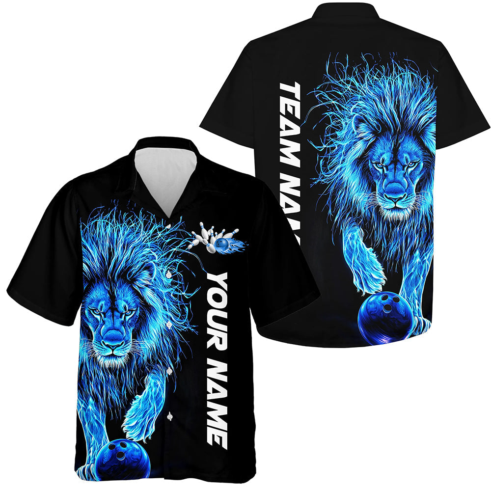 Blue Lion Custom Bowling Hawaiian Shirts For Men, Lion Bowling Team Shirt Bowler Outfits IPHW7527