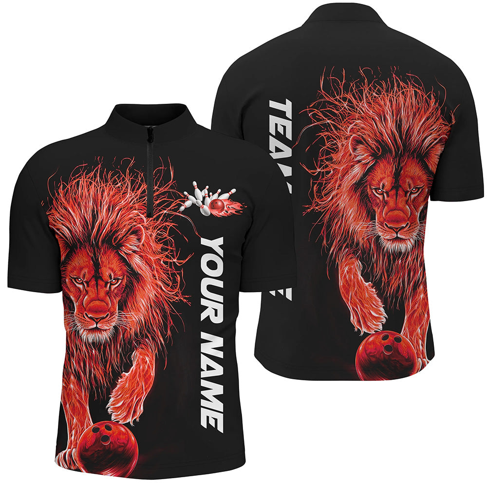 Red Lion Custom Bowling Short Sleeve Shirts For Men, Lion Bowling Team Shirt Bowler Outfits IPHW7528