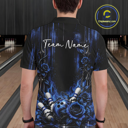 Custom Blue Roses Bowling Team Men Polo Shirt, Flower Bowling Jersey Gift Bowlers Outfit IPHW12229