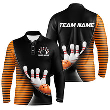 Load image into Gallery viewer, Black And Orange Custom Bowling Team Shirts For Men, Bowling League Shirt Bowler Outfit IPHW7983