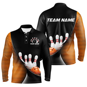 Black And Orange Custom Bowling Team Shirts For Men, Bowling League Shirt Bowler Outfit IPHW7983