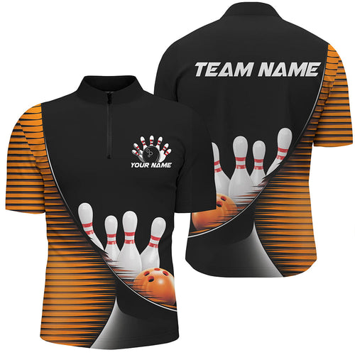 Black And Orange Custom Bowling Team Shirts For Men, Bowling League Shirt Bowler Outfit IPHW7983