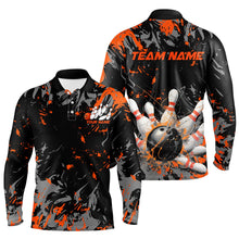 Load image into Gallery viewer, Black And Orange Splatter Bowling Shirts For Men, Bowling Team Uniform Bowler Outfit IPHW7984