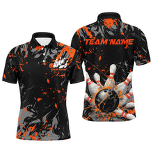 Load image into Gallery viewer, Black And Orange Splatter Bowling Shirts For Men, Bowling Team Uniform Bowler Outfit IPHW7984