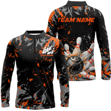 Load image into Gallery viewer, Black And Orange Splatter Bowling Shirts For Men, Bowling Team Uniform Bowler Outfit IPHW7984