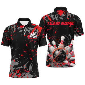 Black And Red Splatter Bowling Shirts For Men, Bowling Team Uniform Bowler Outfit IPHW7985