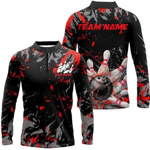 Black And Red Splatter Bowling Shirts For Men, Bowling Team Uniform Bowler Outfit IPHW7985