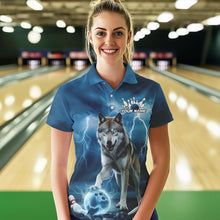 Load image into Gallery viewer, Blue Thunder Lightning Custom Wolf Bowling Polo Shirts For Women, Wolf Bowling Team Shirt IPHW8424