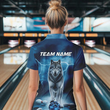 Load image into Gallery viewer, Blue Thunder Lightning Custom Wolf Bowling Polo Shirts For Women, Wolf Bowling Team Shirt IPHW8424