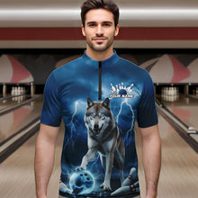 Load image into Gallery viewer, Blue Thunder Lightning Custom Wolf Bowling Quarter-Zip Shirts For Men, Wolf Bowling Team Shirt IPHW8424