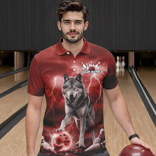 Load image into Gallery viewer, Red Thunder Lightning Custom Wolf Bowling Polo Shirts For Men, Wolf Bowling Team Shirt IPHW8425
