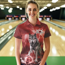 Load image into Gallery viewer, Red Thunder Lightning Custom Wolf Bowling Polo Shirts For Women, Wolf Bowling Team Shirt IPHW8425