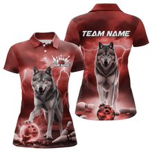 Load image into Gallery viewer, Red Thunder Lightning Custom Wolf Bowling Polo Shirts For Women, Wolf Bowling Team Shirt IPHW8425