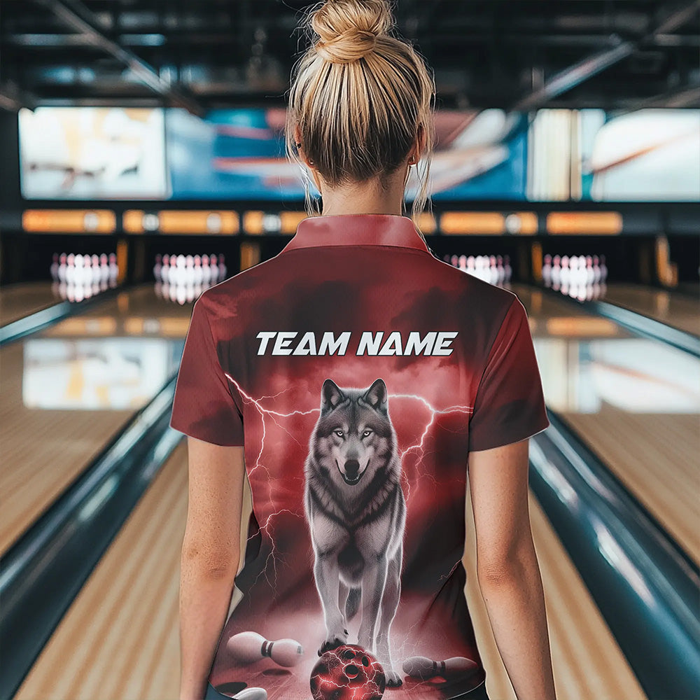 Red Thunder Lightning Custom Wolf Bowling Womens Quarter-Zip Shirts, Bowling Team Shirt IPHW8425