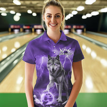 Load image into Gallery viewer, Purple Thunder Lightning Custom Wolf Bowling Polo Shirts For Women, Wolf Bowling Team Shirt IPHW8426