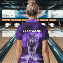 Load image into Gallery viewer, Purple Thunder Lightning Custom Wolf Bowling Polo Shirts For Women, Wolf Bowling Team Shirt IPHW8426