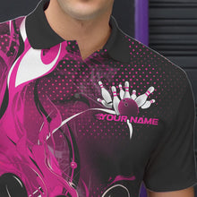 Load image into Gallery viewer, Black And Pink Custom Flame Bowling Polo Shirts For Men, Fire Bowling League Team Shirt IPHW8630