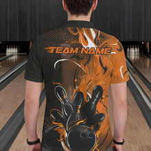 Load image into Gallery viewer, Black And Orange Custom Flame Bowling Polo Shirts For Men, Fire Bowling League Team Shirt IPHW8631
