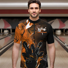 Load image into Gallery viewer, Black And Orange Custom Flame Bowling Quarter-Zip Shirts For Men, Fire Bowling League Team Shirt IPHW8631