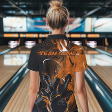 Load image into Gallery viewer, Black And Orange Custom Flame Bowling Womens Quarter-Zip Shirts, Fire Bowling League Shirt IPHW8631
