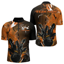 Load image into Gallery viewer, Black And Orange Custom Flame Bowling Quarter-Zip Shirts For Men, Fire Bowling League Team Shirt IPHW8631