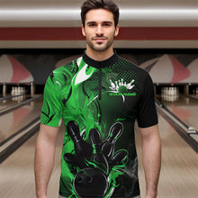 Load image into Gallery viewer, Black And Green Custom Flame Bowling Quarter-Zip Shirts For Men, Fire Bowling League Team Shirt IPHW8632