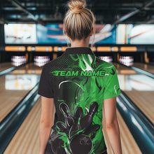 Load image into Gallery viewer, Black And Green Custom Flame Bowling Womens Quarter-Zip Shirts, Fire Bowling League Shirt IPHW8632