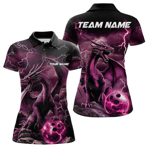 Black And Pink Thunder Lightning Custom Dragon Womens Bowling Team Shirts, Bowling Uniform IPHW8633