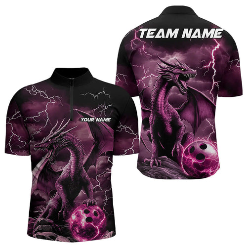 Black And Pink Thunder Lightning Custom Dragon Bowling Team Shirts For Men, Bowling Uniform IPHW8633