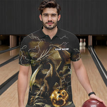 Load image into Gallery viewer, Black And Gold Thunder Lightning Custom Dragon Bowling Team Shirts For Men, Bowling Uniform IPHW8634