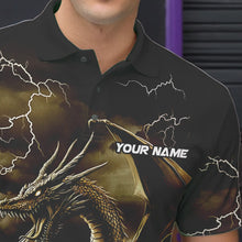 Load image into Gallery viewer, Black And Gold Thunder Lightning Custom Dragon Bowling Team Shirts For Men, Bowling Uniform IPHW8634
