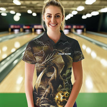 Load image into Gallery viewer, Black And Gold Thunder Lightning Custom Dragon Womens Bowling Team Shirts, Bowling Uniform IPHW8634