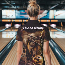 Load image into Gallery viewer, Black And Gold Thunder Lightning Custom Dragon Womens Bowling Team Shirts, Bowling Uniform IPHW8634