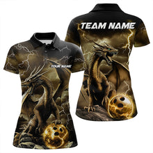 Load image into Gallery viewer, Black And Gold Thunder Lightning Custom Dragon Womens Bowling Team Shirts, Bowling Uniform IPHW8634