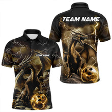 Load image into Gallery viewer, Black And Gold Thunder Lightning Custom Dragon Bowling Team Shirts For Men, Bowling Uniform IPHW8634