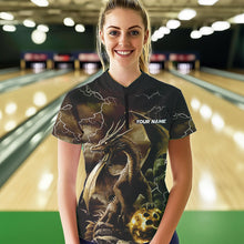 Load image into Gallery viewer, Black And Gold Thunder Lightning Custom Dragon Womens Bowling Team Shirts, Bowling Uniform IPHW8634