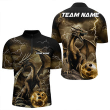 Load image into Gallery viewer, Black And Gold Thunder Lightning Custom Dragon Bowling Team Shirts For Men, Bowling Uniform IPHW8634