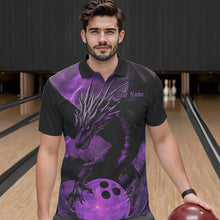 Load image into Gallery viewer, Black And Purple Custom Dragon Bowling Polo Shirts For Men, Dragon Bowling League Shirt IPHW8643