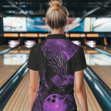 Load image into Gallery viewer, Black And Purple Custom Dragon Bowling Polo Shirts For Women, Dragon Bowling League Shirt IPHW8643