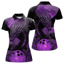 Load image into Gallery viewer, Black And Purple Custom Dragon Bowling Polo Shirts For Women, Dragon Bowling League Shirt IPHW8643