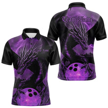 Load image into Gallery viewer, Black And Purple Custom Dragon Bowling Polo Shirts For Men, Dragon Bowling League Shirt IPHW8643
