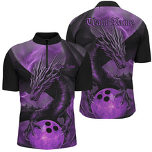 Load image into Gallery viewer, Black And Purple Custom Dragon Bowling Quarter-Zip Shirts For Men, Dragon Bowling League Shirt IPHW8643